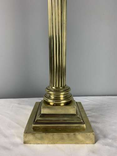 Quality Victorian Brass Column Table Lamp, Rewired And Pat Tested