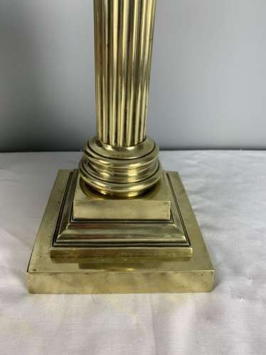 Quality Victorian Brass Column Table Lamp, Rewired And Pat Tested