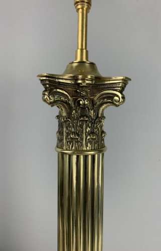 Quality Victorian Brass Column Table Lamp, Rewired And Pat Tested