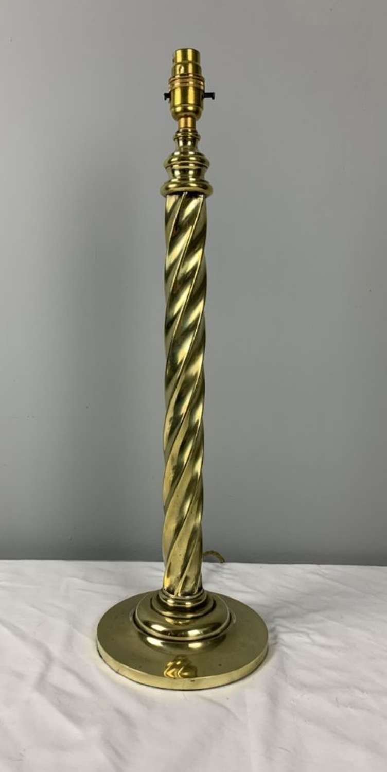 Tall Victorian Brass Twist Table Lamp, Rewired And Pat Tested