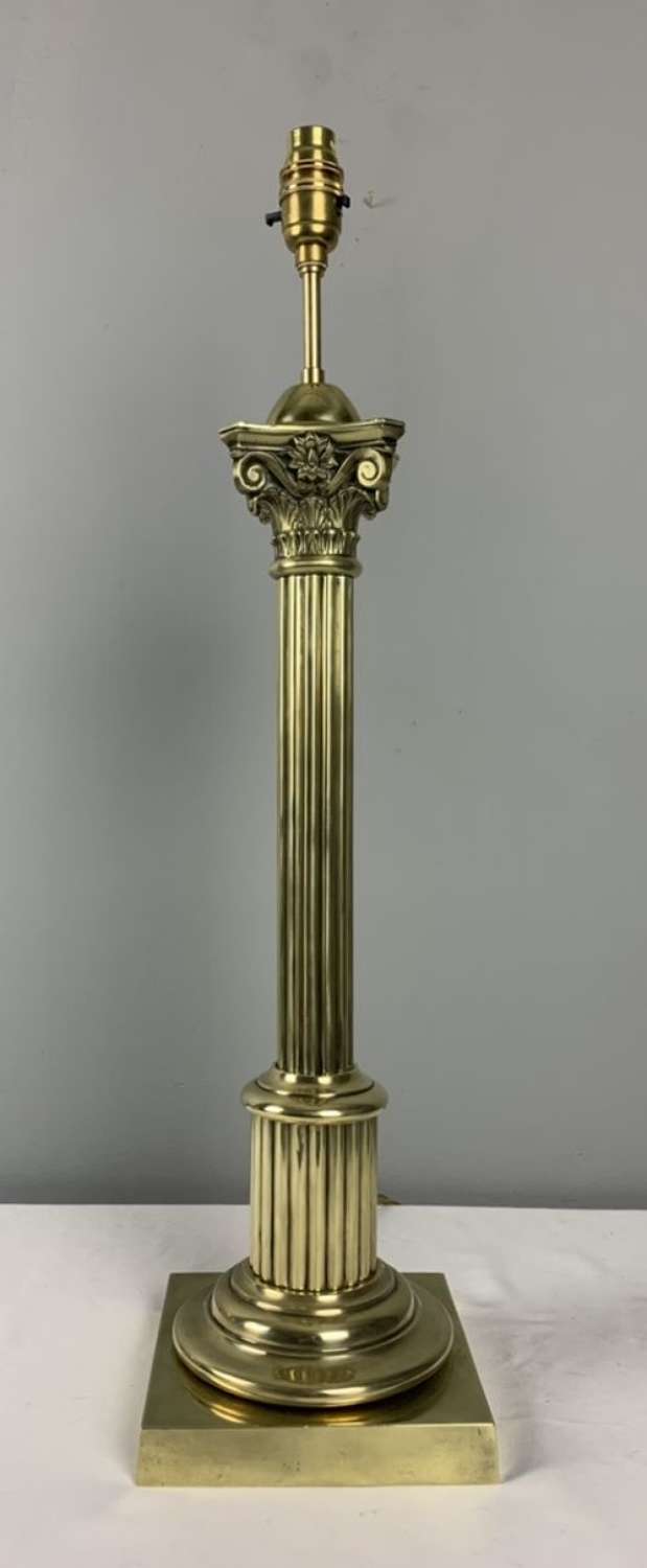 Tall Victorian Brass Corinthian Column Table Lamp, Rewired And Pat Tes