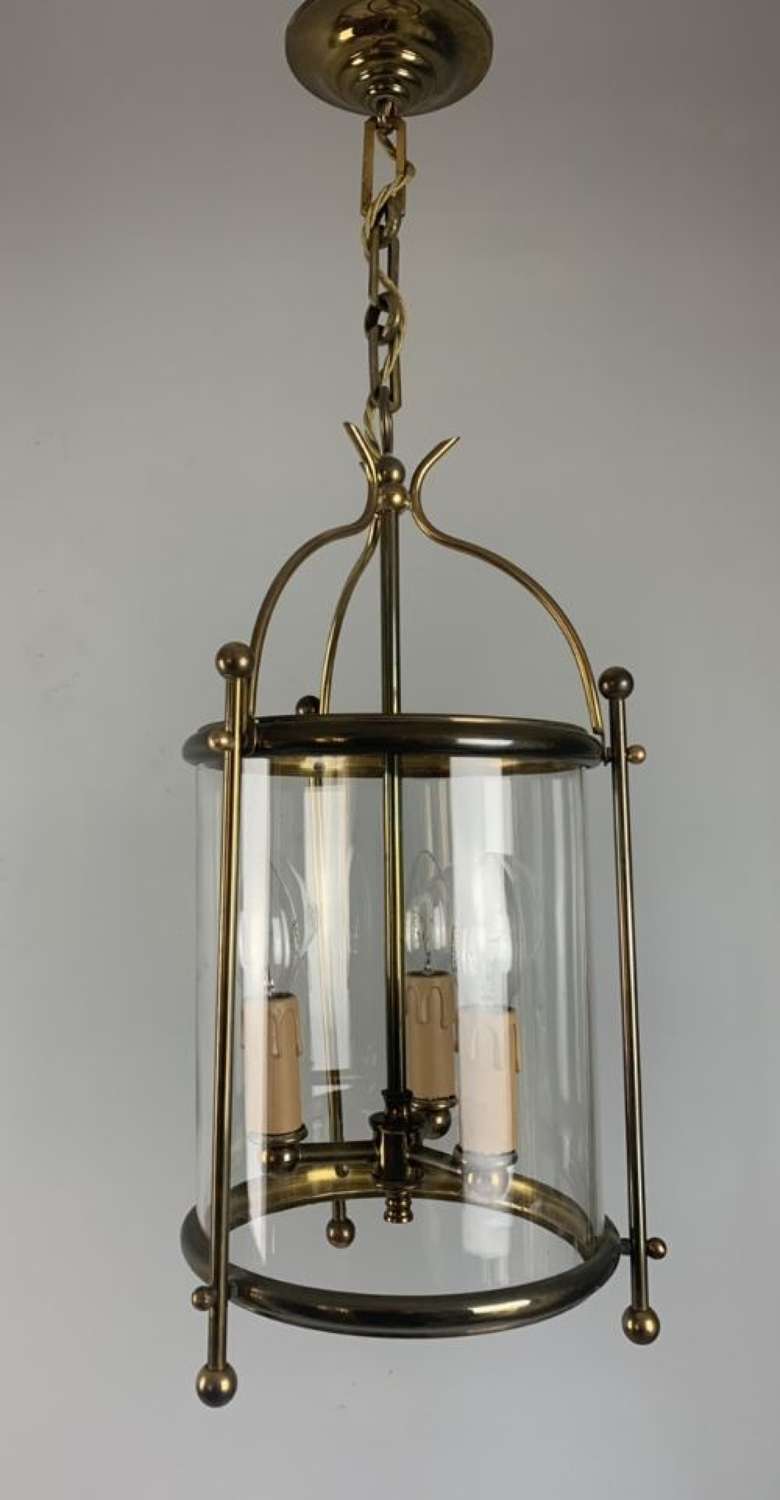French Aged Brass Triple Light 1930s Lantern, Rewired