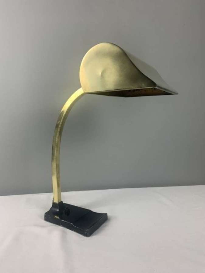 1930s Art Deco Brass Bankers Lamp Table Lamp, Rewired And Pat Tested