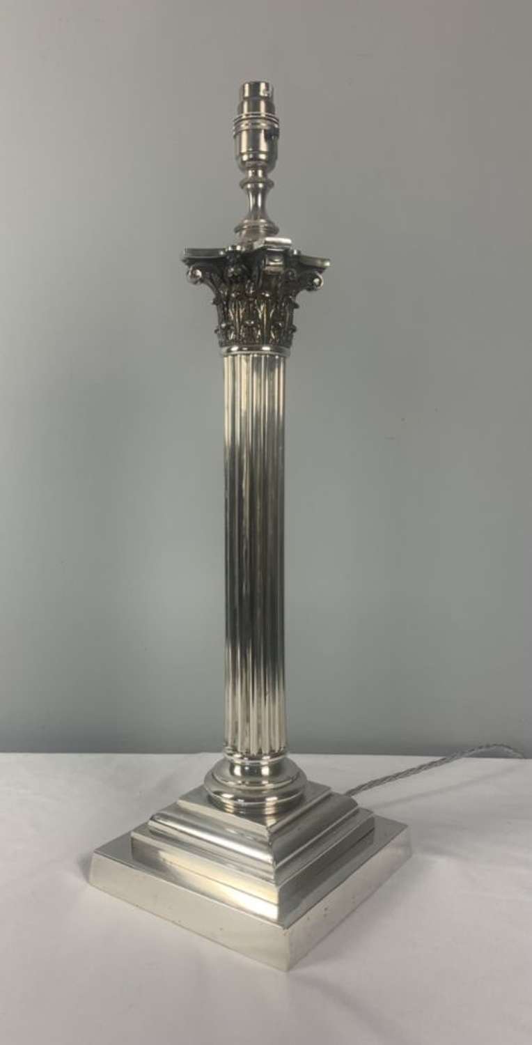 Victorian Silver Plated Corinthian Column Table Lamp C 1880 19th Centu