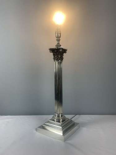 Victorian Silver Plated Corinthian Column Table Lamp C 1880 19th Centu