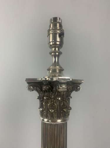Victorian Silver Plated Corinthian Column Table Lamp C 1880 19th Centu