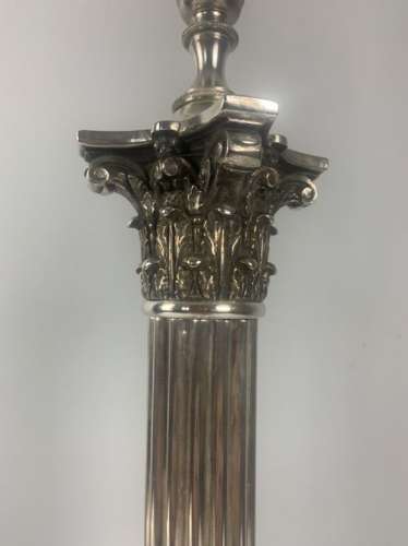 Victorian Silver Plated Corinthian Column Table Lamp C 1880 19th Centu