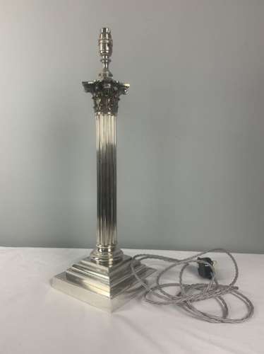 Victorian Silver Plated Corinthian Column Table Lamp C 1880 19th Centu