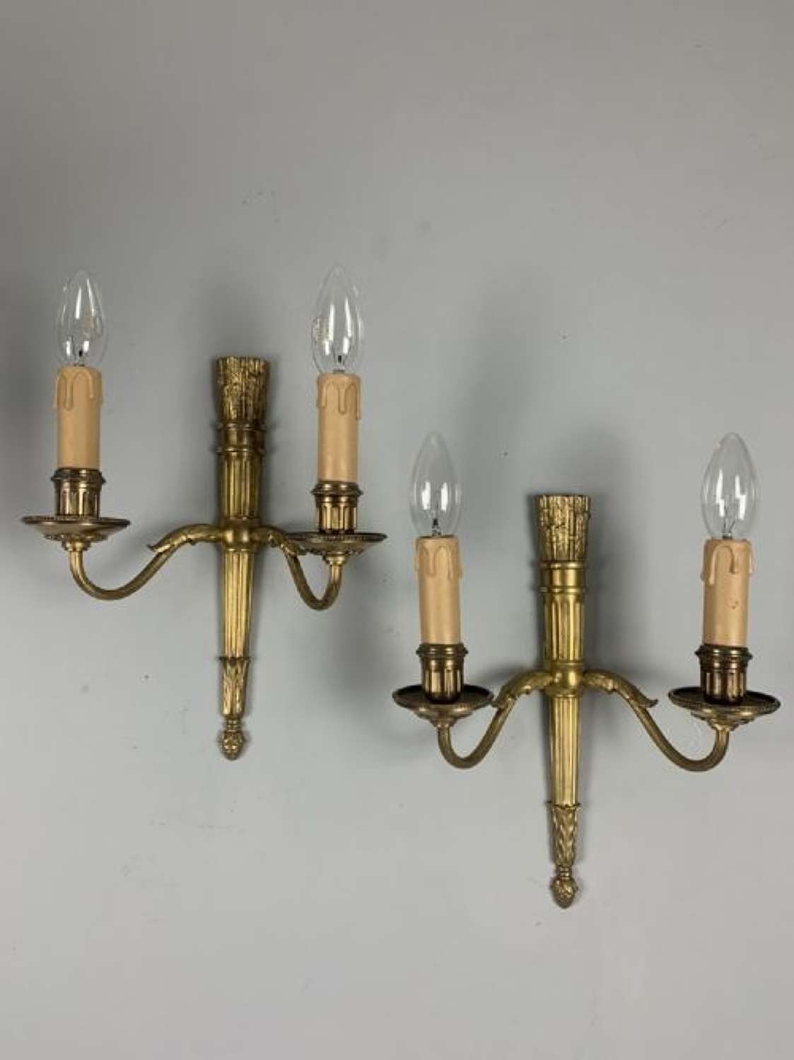 Pair Of French Gilt Brass Classical Antique Wall Lights, Rewired