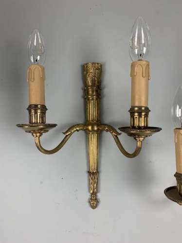Pair Of French Gilt Brass Classical Antique Wall Lights, Rewired