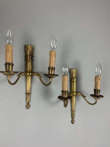 Pair Of French Gilt Brass Classical Antique Wall Lights, Rewired