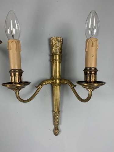 Pair Of French Gilt Brass Classical Antique Wall Lights, Rewired