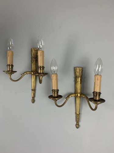 Pair Of French Gilt Brass Classical Antique Wall Lights, Rewired