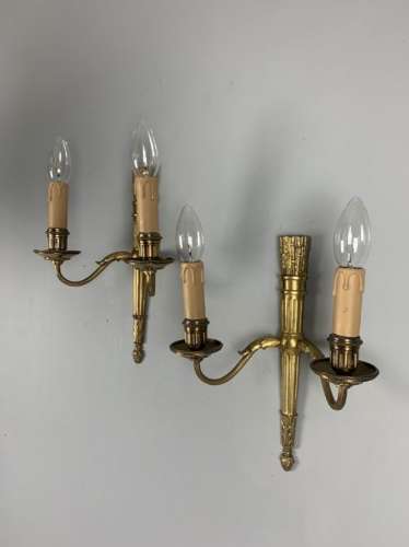 Pair Of French Gilt Brass Classical Antique Wall Lights, Rewired