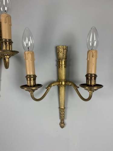 Pair Of French Gilt Brass Classical Antique Wall Lights, Rewired