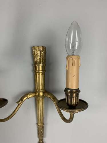 Pair Of French Gilt Brass Classical Antique Wall Lights, Rewired