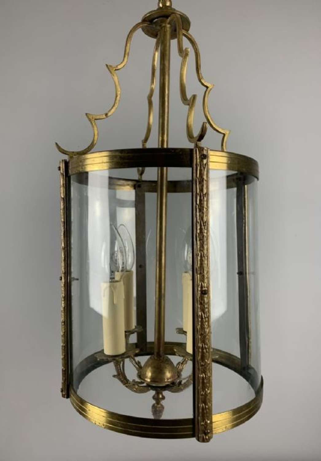 French Gilded Brass Four Light Convex Lantern