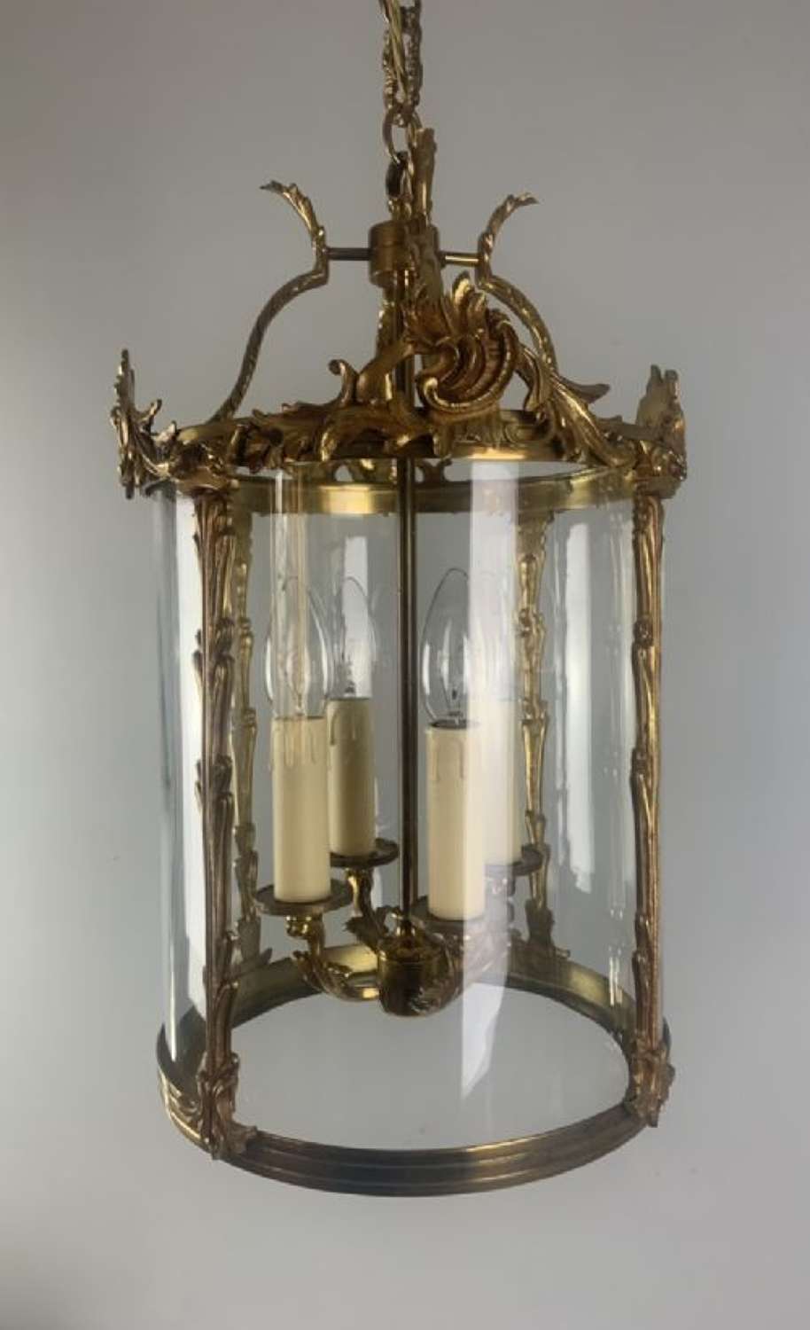 Large French Gilt Brass Hall Lantern, Rewired
