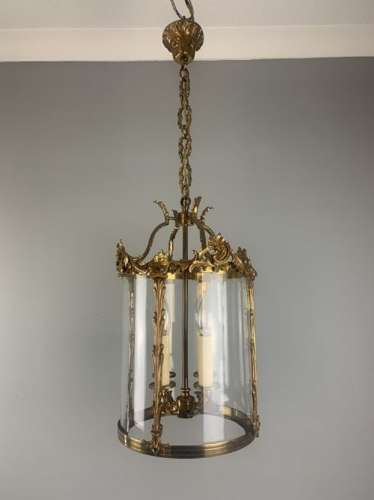 Large French Gilt Brass Hall Lantern, Rewired