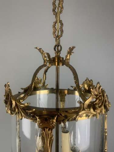 Large French Gilt Brass Hall Lantern, Rewired
