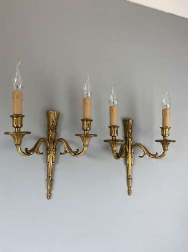 Pair Of French Brass Classical Antique Wall Lights, Rewired