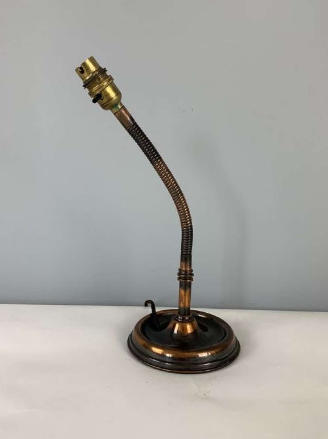 1930s Coppered Brass Bendy Table Desk Lamp, Rewired And Pat Tested