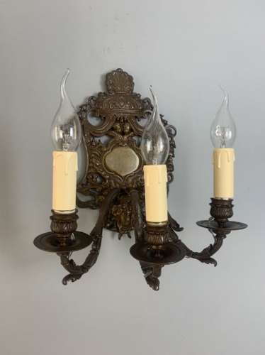 A Pair Of French Antique Wall Lights, Bronzed Brass, Rewired