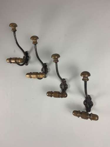 C1900 Set Of 4 French Iron %26 Wood Coat Hooks