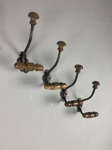 C1900 Set Of 4 French Iron %26 Wood Coat Hooks