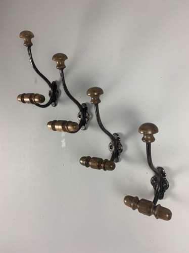 C1900 Set Of 4 French Iron %26 Wood Coat Hooks