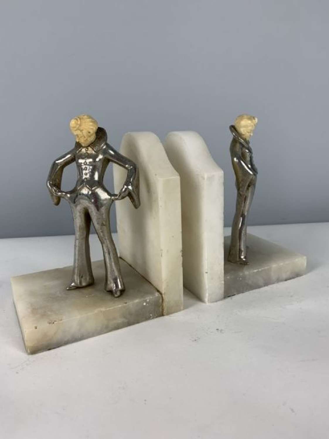 Pair Of French Art Deco Lady Alabaster Bookends