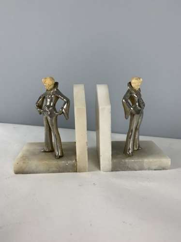 Pair Of French Art Deco Lady Alabaster Bookends