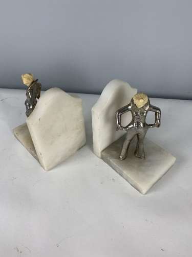 Pair Of French Art Deco Lady Alabaster Bookends