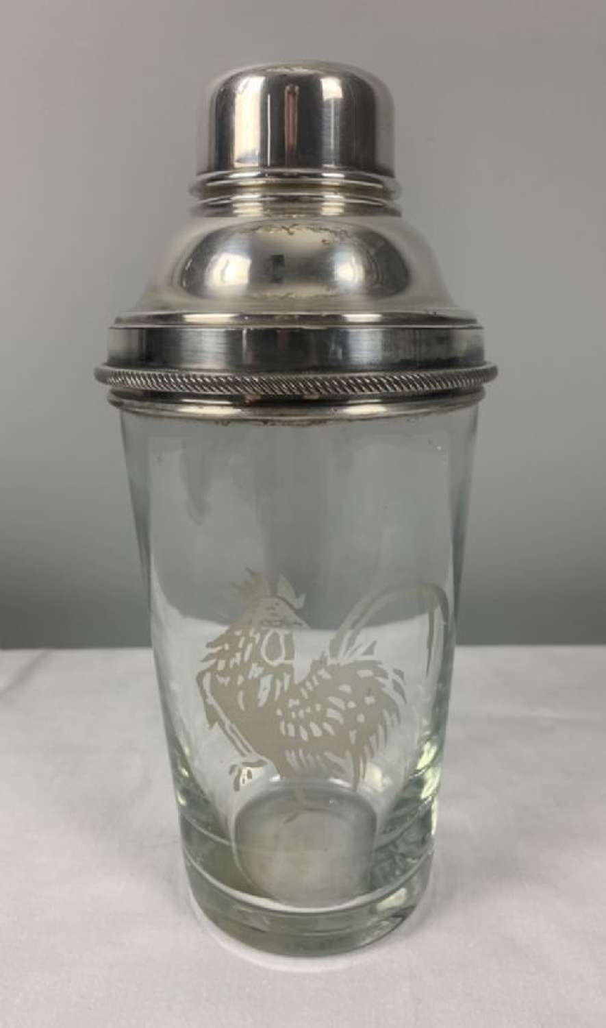 James Dixon Cockerel Glass Silver Plated Cocktail Shaker