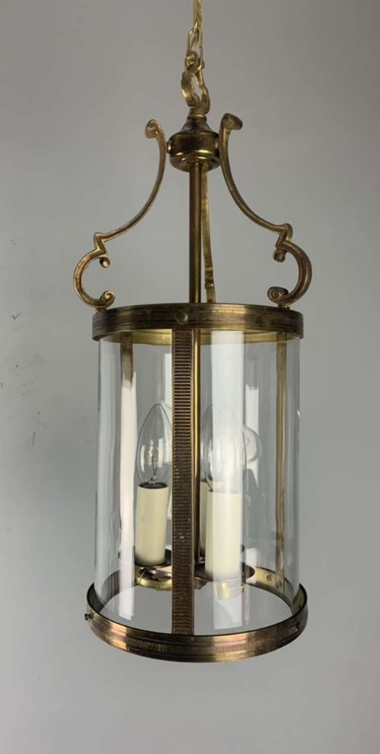 French Triple Light Brass Convex Lantern, Rewired