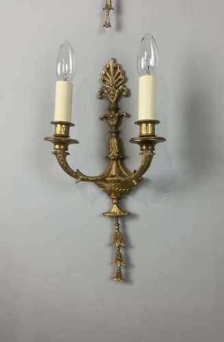 French Set Of Three Twin Arm Antique Wall Lights, Rewired