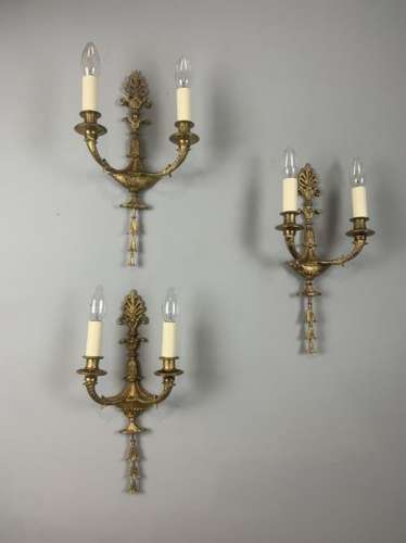 French Set Of Three Twin Arm Antique Wall Lights, Rewired