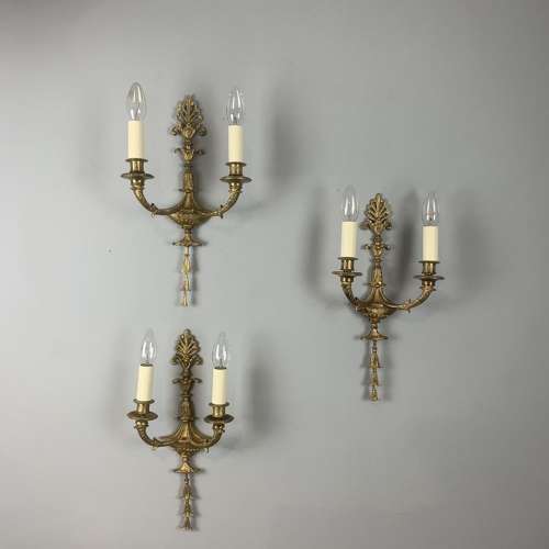 French Set Of Three Twin Arm Antique Wall Lights, Rewired