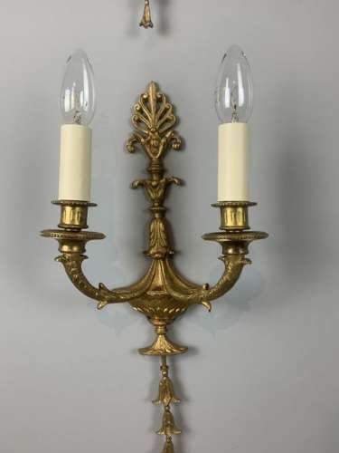 French Set Of Three Twin Arm Antique Wall Lights, Rewired