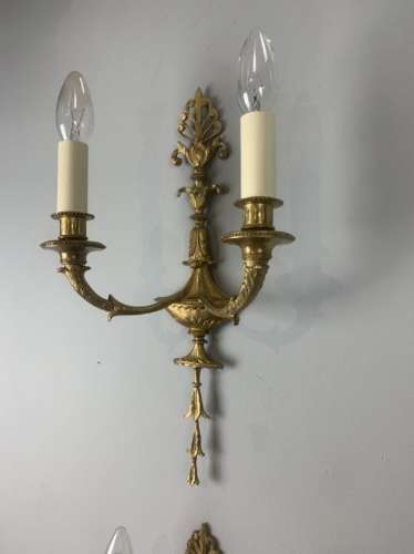 French Set Of Three Twin Arm Antique Wall Lights, Rewired