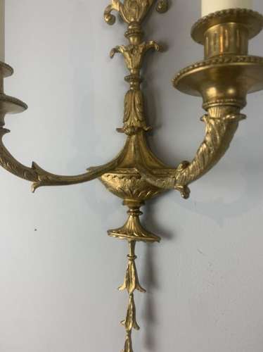French Set Of Three Twin Arm Antique Wall Lights, Rewired