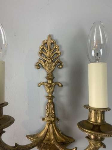 French Set Of Three Twin Arm Antique Wall Lights, Rewired