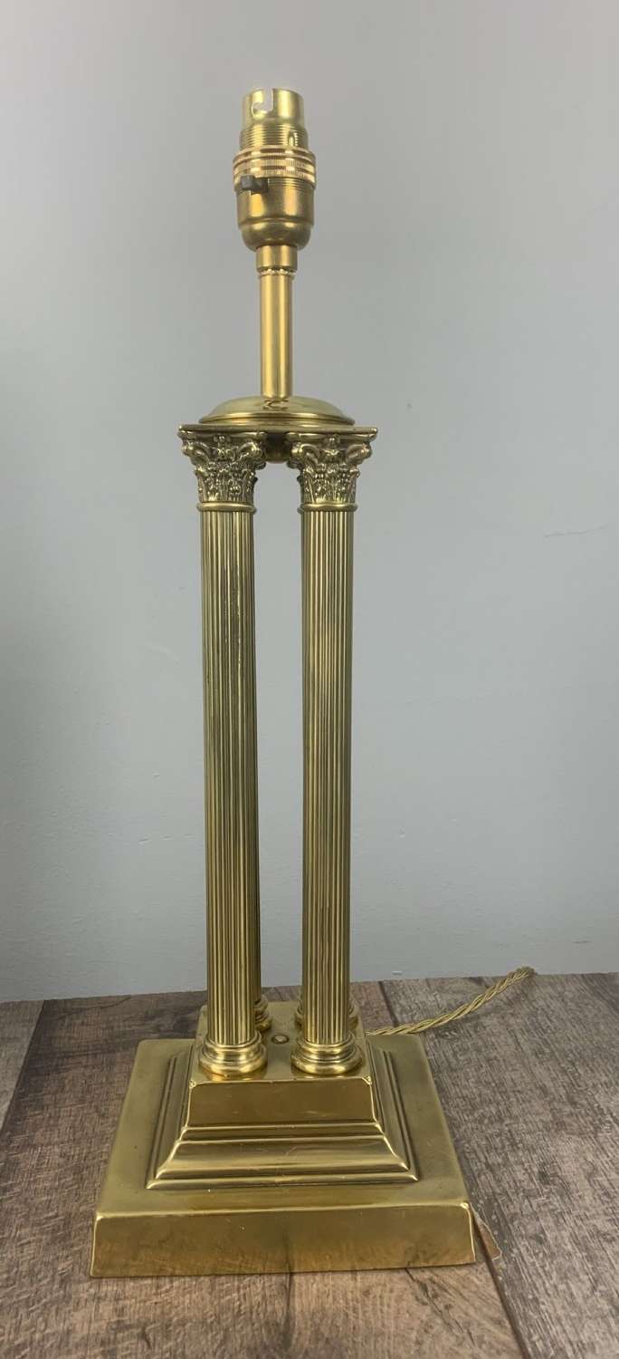 Victorian Brass Corinthian Column Table Lamp, Rewired And Pat Tested