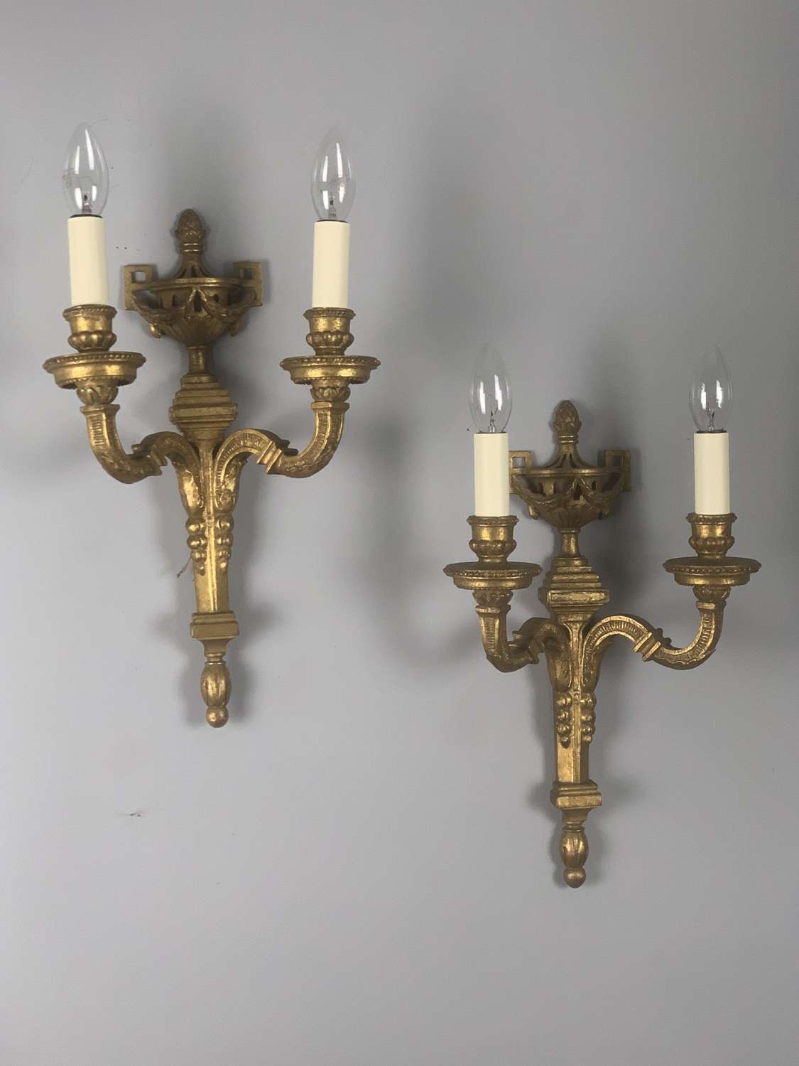 Pair Of Italian Giltwood Wall Lights, Rewired And Pat Tested