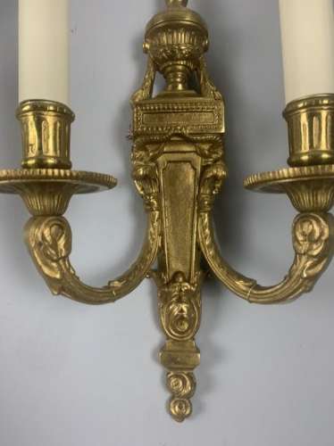 Pair Of French Gilt Brass Antique Wall Lights, Rewired