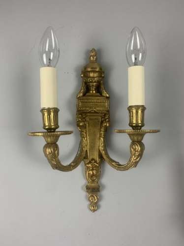 Pair Of French Gilt Brass Antique Wall Lights, Rewired