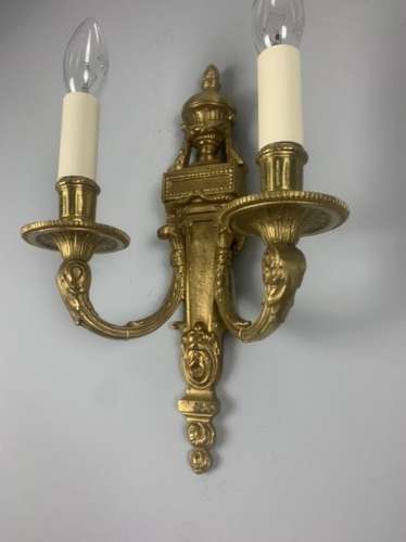 Pair Of French Gilt Brass Antique Wall Lights, Rewired