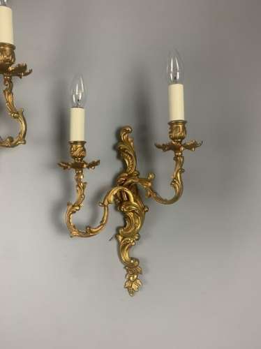 Pair Of Ornate French Gilt Brass Wall Lights, Rewired
