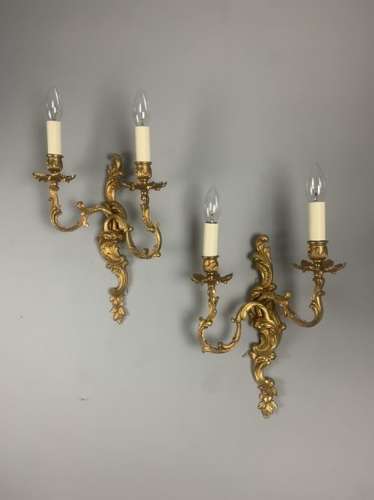 Pair Of Ornate French Gilt Brass Wall Lights, Rewired