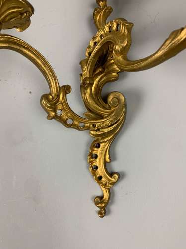 Pair Of French Gilt Brass Rococo Antique Wall Lights, Rewired